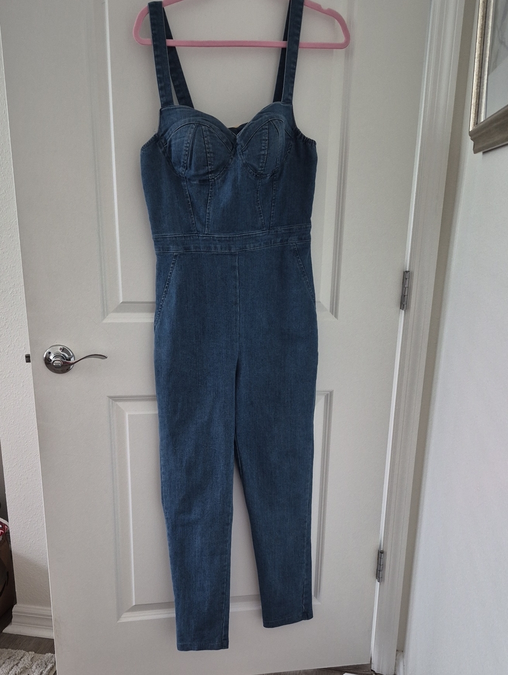 Slim Fit Denim Overalls Jumpsuit in Classic Blue